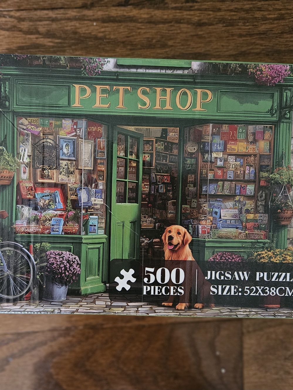 Pet Shop 500-Piece Jigsaw Puzzle - Green Storefront with Dog